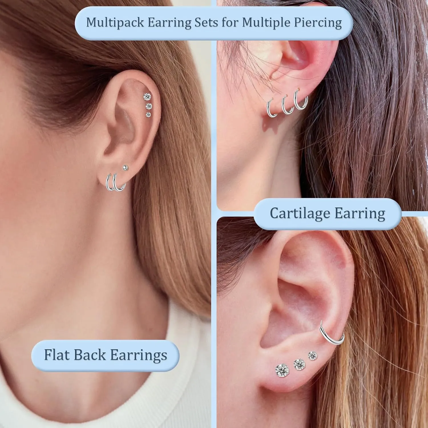 FlatBack Stud Earrings Cartilage Earrings for Women Men Hypoallergenic Threadless Flat Back Earring Surgical Steel Earring Tragus Helix Labret Lip Medusa Conch Body Piercing Jewelry
