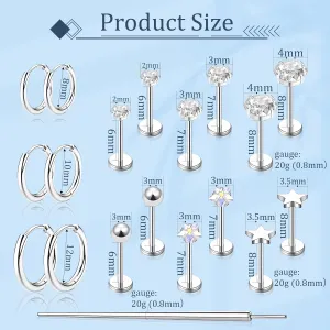 FlatBack Stud Earrings Cartilage Earrings for Women Men Hypoallergenic Threadless Flat Back Earring Surgical Steel Earring Tragus Helix Labret Lip Medusa Conch Body Piercing Jewelry