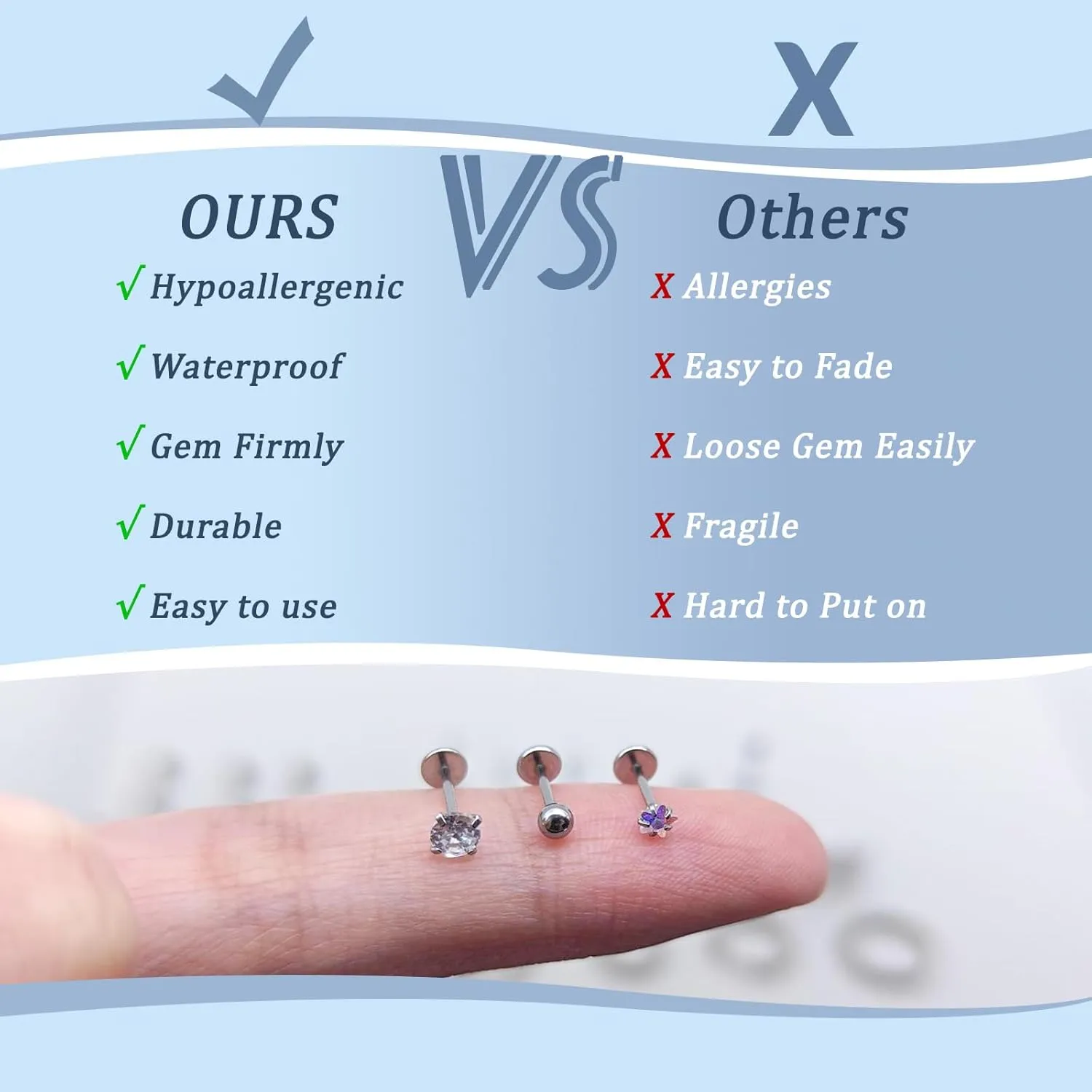 FlatBack Stud Earrings Cartilage Earrings for Women Men Hypoallergenic Threadless Flat Back Earring Surgical Steel Earring Tragus Helix Labret Lip Medusa Conch Body Piercing Jewelry