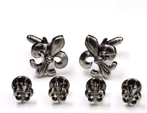 Fleur De Lis Tuxedo Cufflinks and Studs in Antique Silver Tuxedo Formal Set Fleur De Lys New Orleans Louisiana Wedding Groomsmen Groom with Travel Presentation Gift Box
