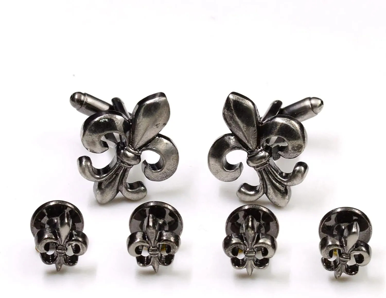 Fleur De Lis Tuxedo Cufflinks and Studs in Antique Silver Tuxedo Formal Set Fleur De Lys New Orleans Louisiana Wedding Groomsmen Groom with Travel Presentation Gift Box
