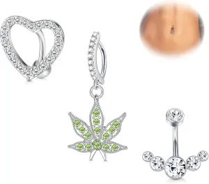 Florideco 3Pcs 14g Belly Button Ring Surgical Steel Clicker Belly Button Rings for Women Simple Belly Rings Reverse Curved Navel Barbell Navel Rings Body Piercing Jewelry 5