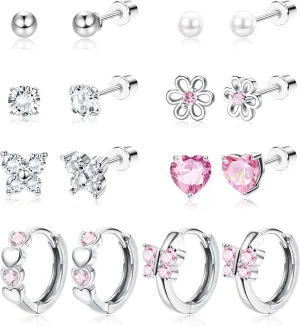 Florideco Hypoallergenic Earrings for Girls Surgical Steel Screw Back Stud Earrings for Toddlers Small Hoops Huggie Earrings for Teens Cute Little Girls Earrings for Kids(over 4 years old)