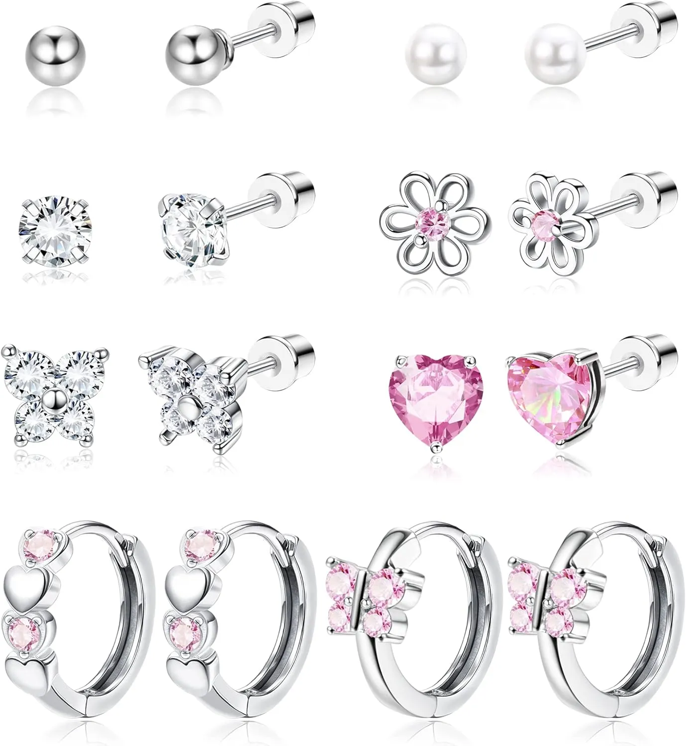 Florideco Hypoallergenic Earrings for Girls Surgical Steel Screw Back Stud Earrings for Toddlers Small Hoops Huggie Earrings for Teens Cute Little Girls Earrings for Kids(over 4 years old)