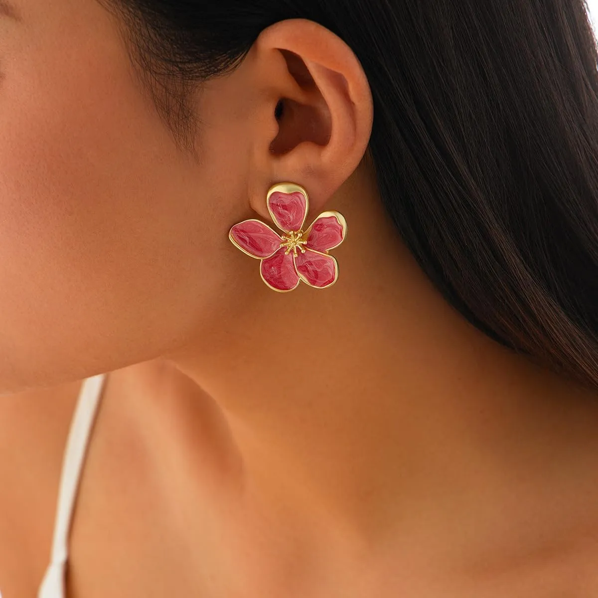 Flower Earrings for Women Large Statement Earrings for Women Gold Big Floral Earring Unique White Green Blue Pink Flower Stud Earring Fancy Trendy Jewelry