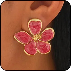 Flower Earrings for Women Large Statement Earrings for Women Gold Big Floral Earring Unique White Green Blue Pink Flower Stud Earring Fancy Trendy Jewelry