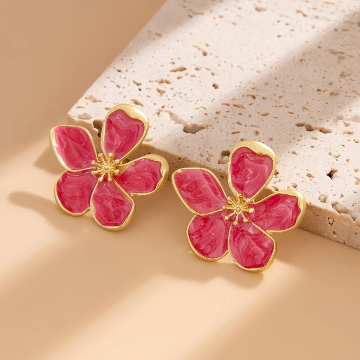 Flower Earrings for Women Large Statement Earrings for Women Gold Big Floral Earring Unique White Green Blue Pink Flower Stud Earring Fancy Trendy Jewelry