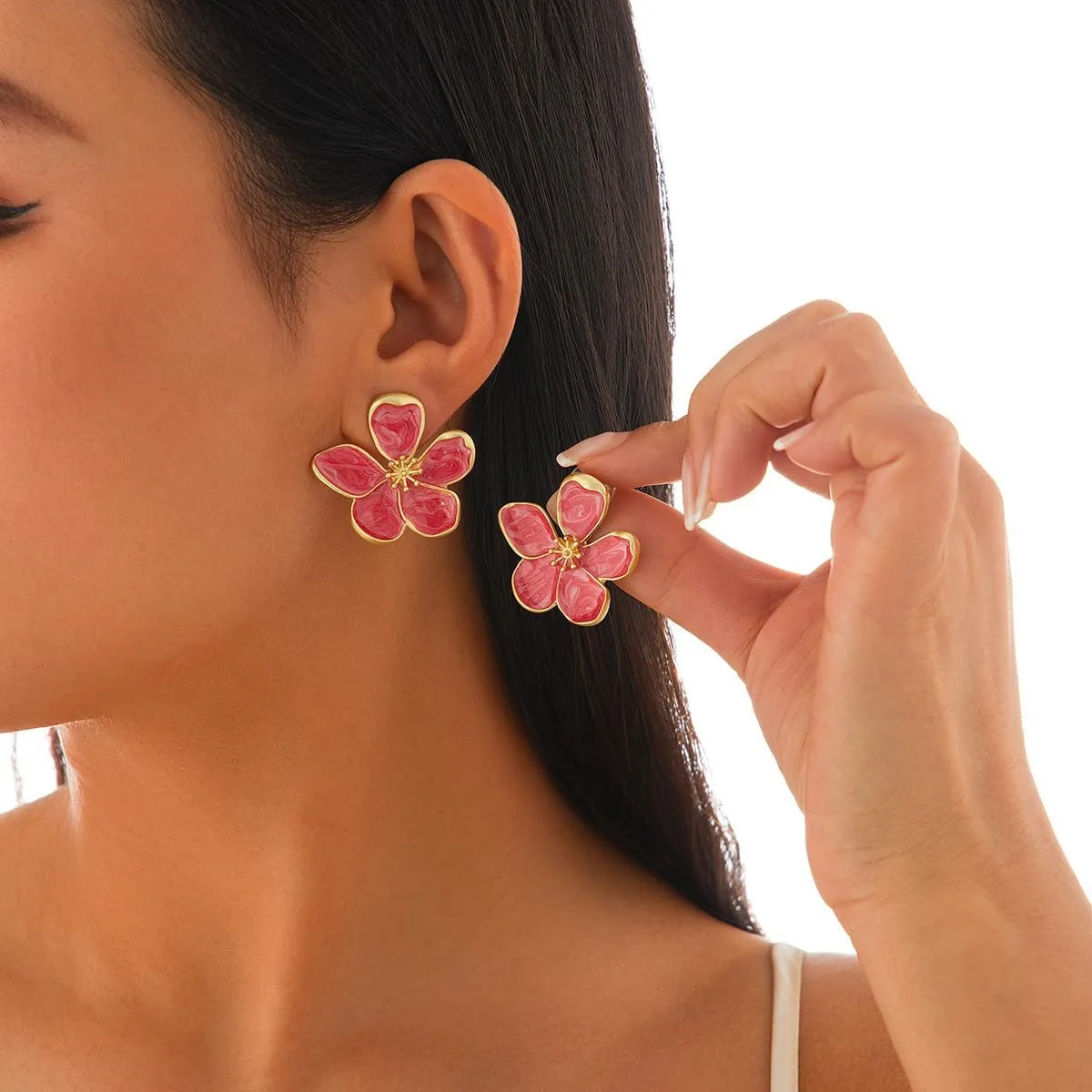 Flower Earrings for Women Large Statement Earrings for Women Gold Big Floral Earring Unique White Green Blue Pink Flower Stud Earring Fancy Trendy Jewelry
