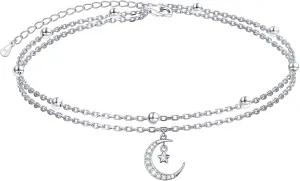 FLYOW Anklet for Women S925 Sterling Silver Adjustable Foot Beaded Cross/Crescent Moon And Star/Butterfly Ankle Bracelet Anklets Jewelry