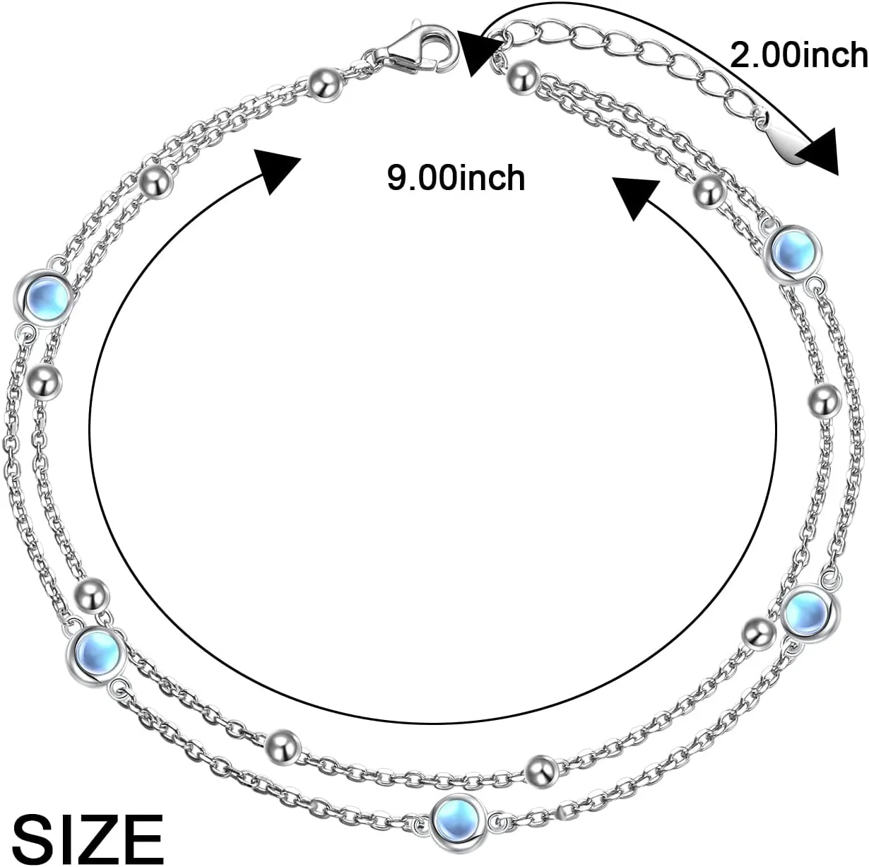 FLYOW Anklet for Women S925 Sterling Silver Adjustable Foot Beaded Heart Charm Ankle Bracelet Anklets Jewelry