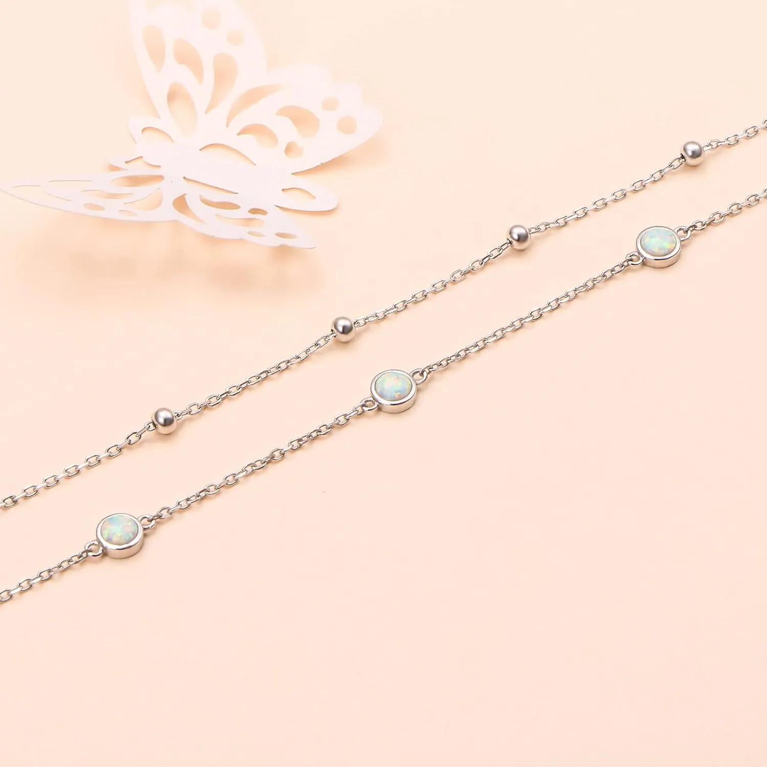 FLYOW Anklet for Women S925 Sterling Silver Adjustable Foot Beaded Heart Charm Ankle Bracelet Anklets Jewelry