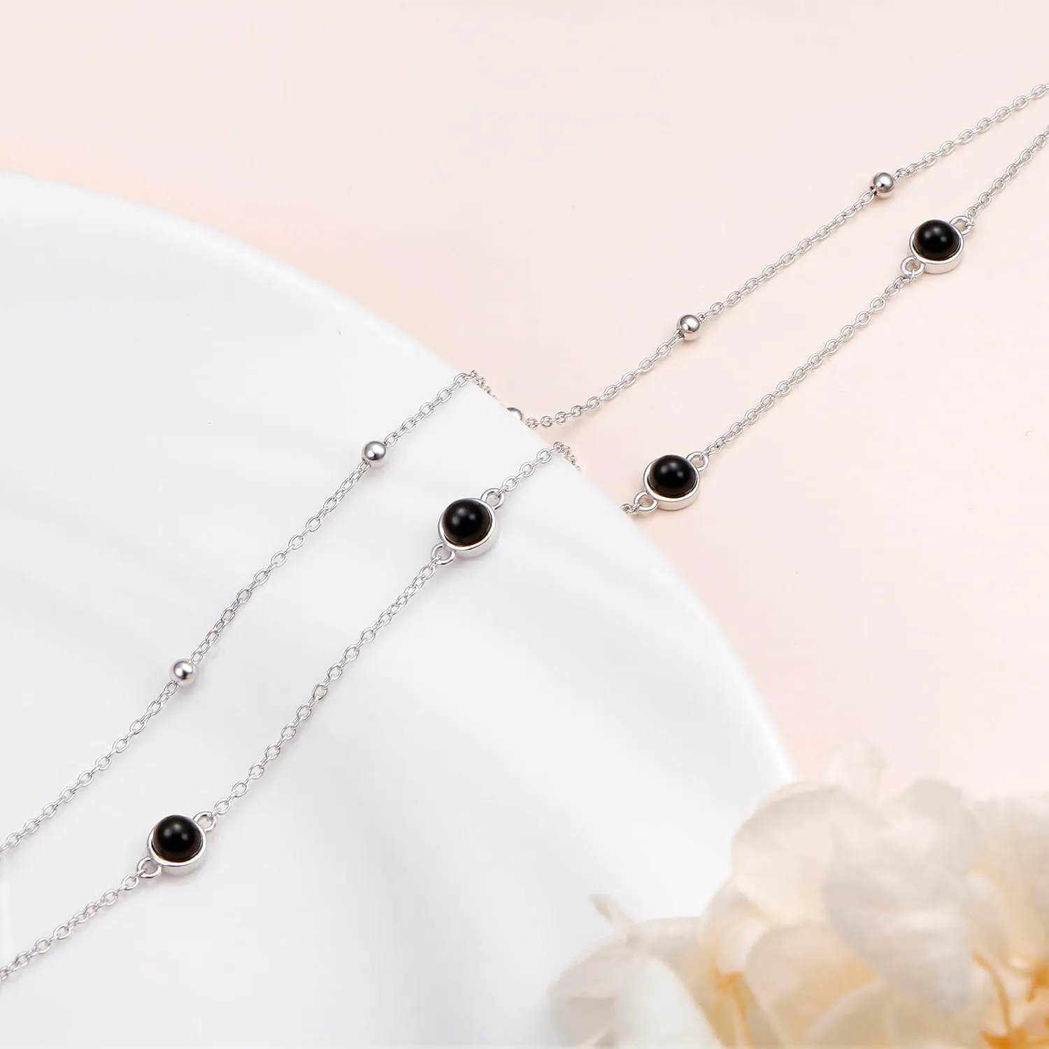 FLYOW Anklet for Women S925 Sterling Silver Adjustable Foot Beaded Heart Charm Ankle Bracelet Anklets Jewelry