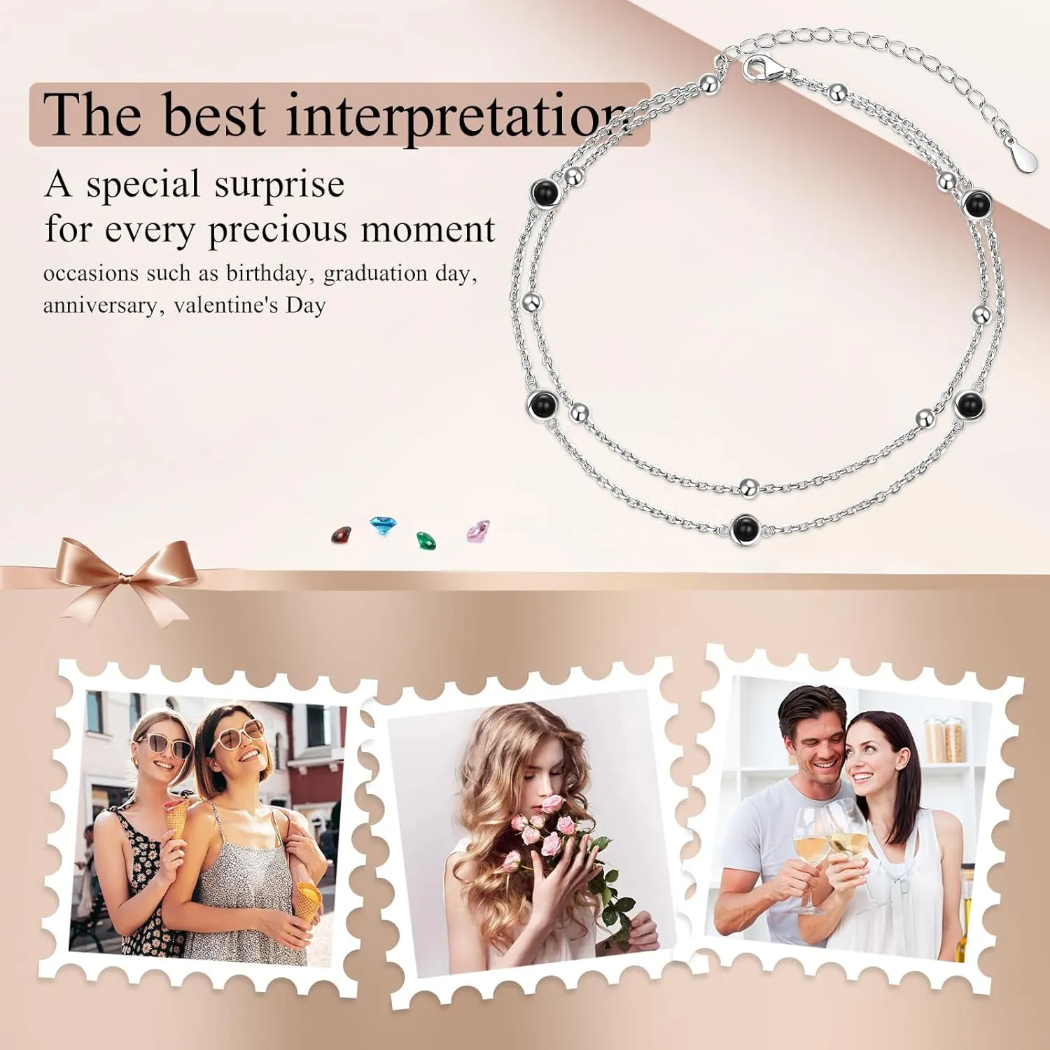 FLYOW Anklet for Women S925 Sterling Silver Adjustable Foot Beaded Heart Charm Ankle Bracelet Anklets Jewelry