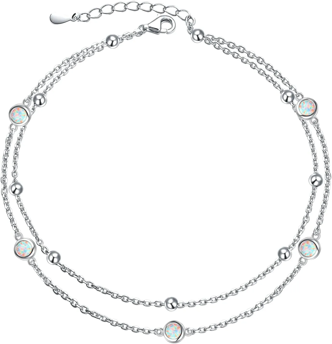 FLYOW Anklet for Women S925 Sterling Silver Adjustable Foot Beaded Heart Charm Ankle Bracelet Anklets Jewelry