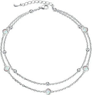 FLYOW Anklet for Women S925 Sterling Silver Adjustable Foot Beaded Heart Charm Ankle Bracelet Anklets Jewelry