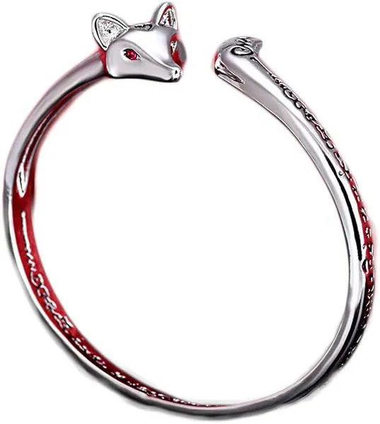 Fox Bracelet Rune Symbol Animals Adjustable Bangle Cute Lovely Fox Tail Wrap Cuff Bracelets Best Gift for Fox Lover Gifts Women Girl Friend Jewelry