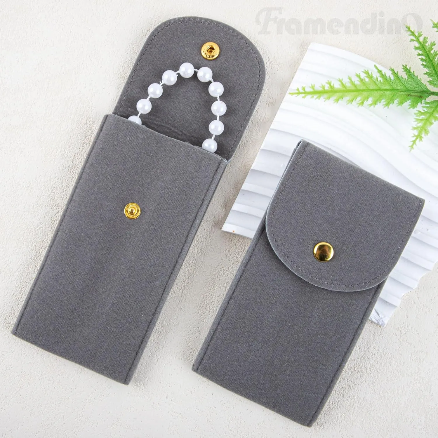 Framendino, 6 Pack Velvet Watch Pouch Portable Travel Case for Men Women Storage Bag Organizer Protective Box Grey