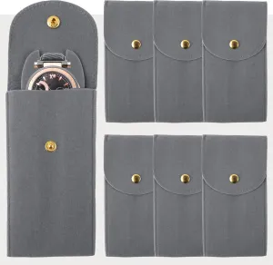 Framendino, 6 Pack Velvet Watch Pouch Portable Travel Case for Men Women Storage Bag Organizer Protective Box Grey