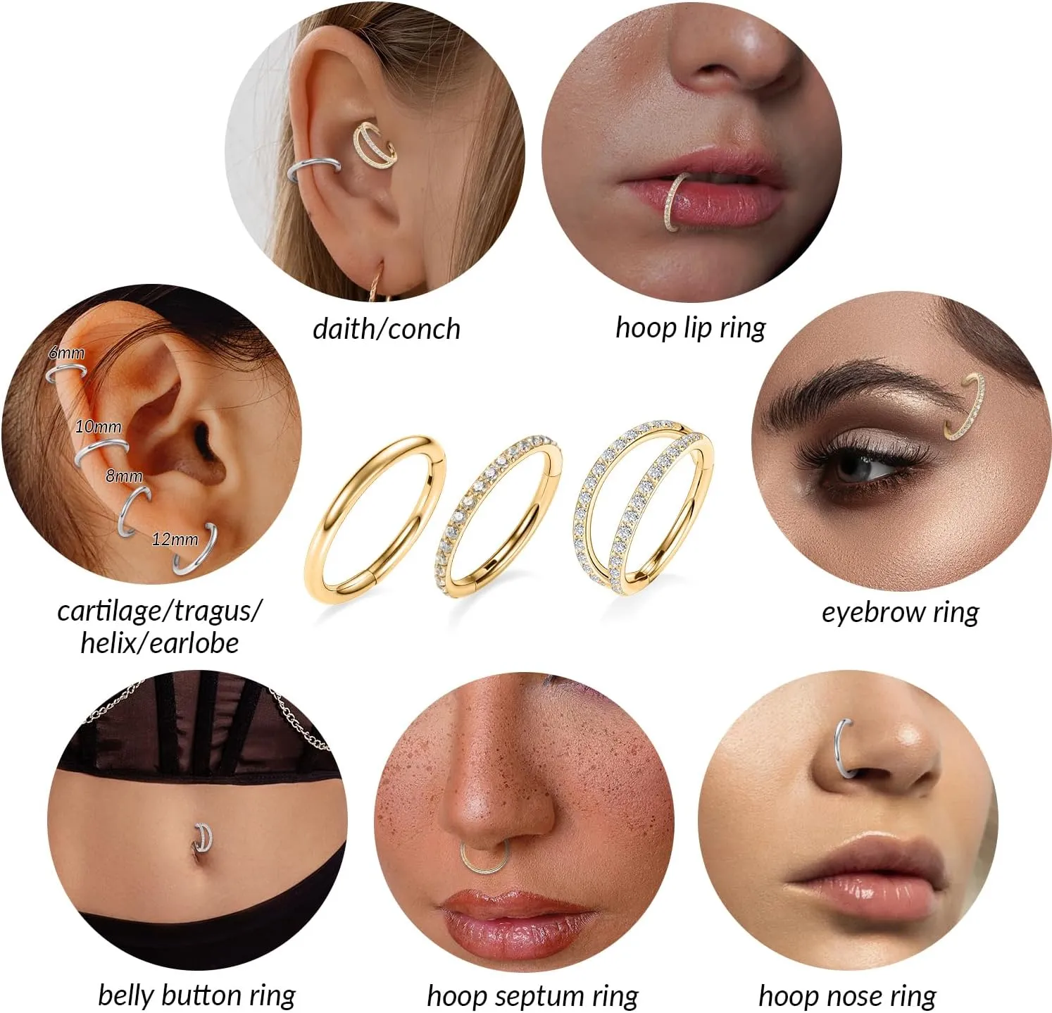 FUNLMO 3Pcs Nose Rings Double Hoop Nose Ring Conch Daith Tragus Helix Rook Piercing Jewelry Surgical Steel Cartilage Earring Conch Hoop Earring Septum Jewelry Lip Ring