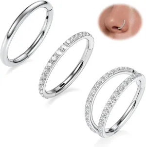 FUNLMO 3Pcs Nose Rings Double Hoop Nose Ring Conch Daith Tragus Helix Rook Piercing Jewelry Surgical Steel Cartilage Earring Conch Hoop Earring Septum Jewelry Lip Ring