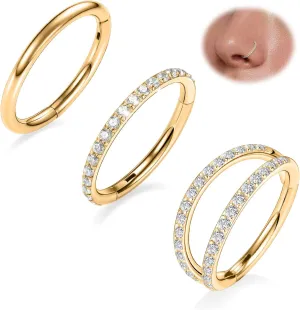 FUNLMO 3Pcs Nose Rings Double Hoop Nose Ring Conch Daith Tragus Helix Rook Piercing Jewelry Surgical Steel Cartilage Earring Conch Hoop Earring Septum Jewelry Lip Ring
