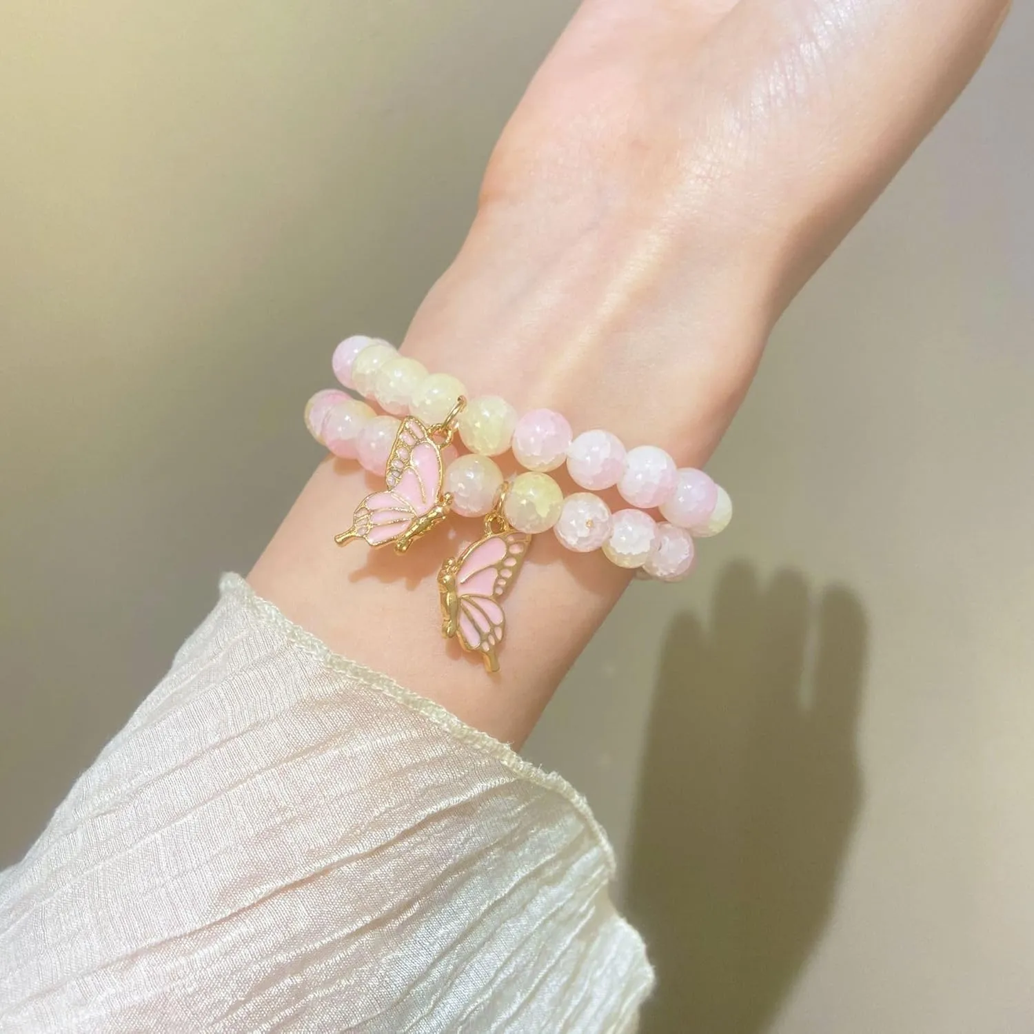 Fuqimanman2020 2Pcs BFF Butterfly Matching Bracelets for Women Colorful Butterfly Crystal Beaded Stretch Bracelet Set Long Distance Friendship Sisters Jewelry Gift