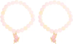Fuqimanman2020 2Pcs BFF Butterfly Matching Bracelets for Women Colorful Butterfly Crystal Beaded Stretch Bracelet Set Long Distance Friendship Sisters Jewelry Gift