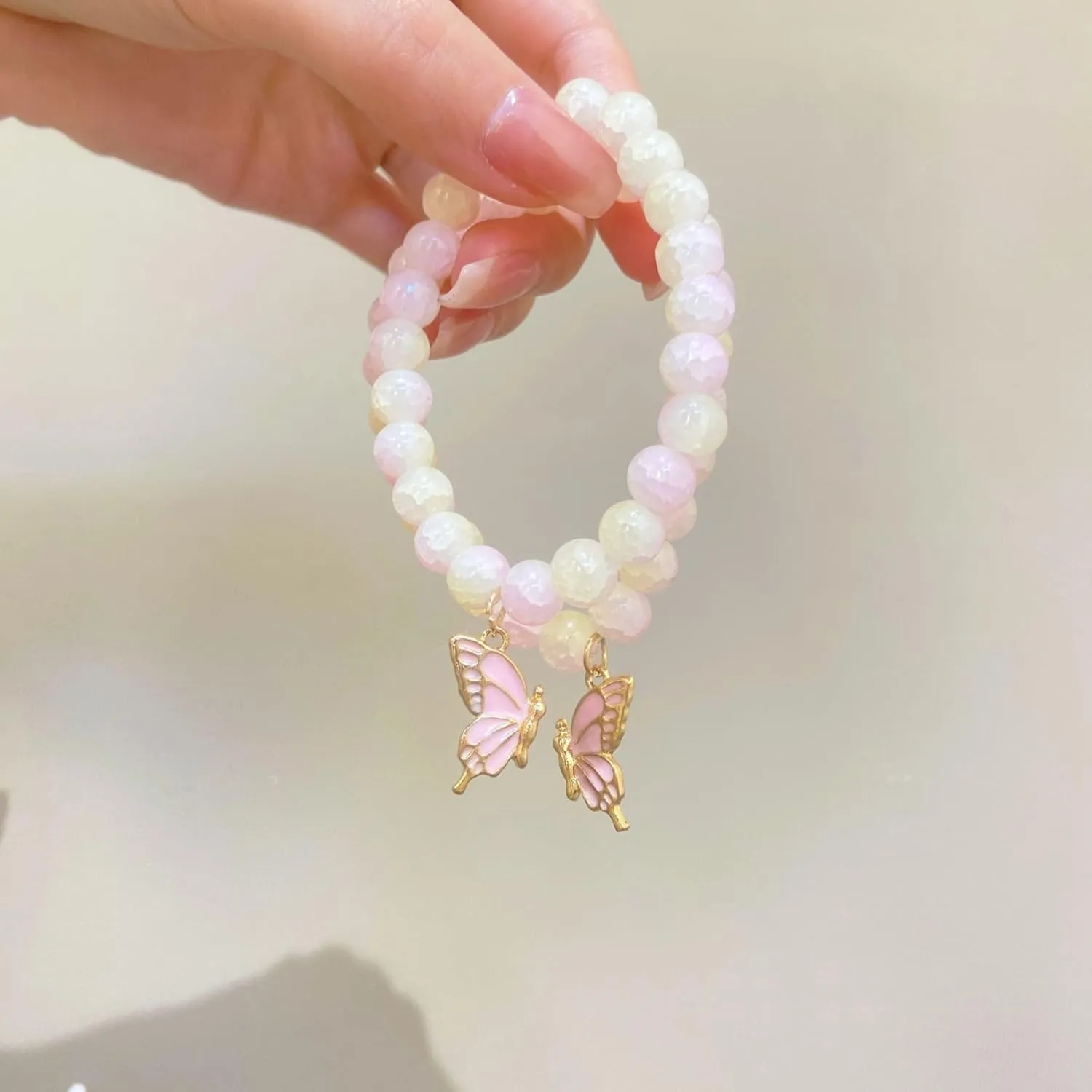 Fuqimanman2020 2Pcs BFF Butterfly Matching Bracelets for Women Colorful Butterfly Crystal Beaded Stretch Bracelet Set Long Distance Friendship Sisters Jewelry Gift