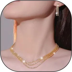 FUTIMELY Wedding Prom Jewelry Sets for Women,Sparkly Crystal Drop Dangle Earrings Glitter Layering Rhinestone Choker Necklace Trendy Jewelry Gifts