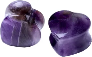 Gauge Tunnels Ear Gauges Men and Women Purple Heart Stone Ear Tunnels Ear Expander Body Piercing Jewelry, 2PCS, 6MM - 20MM