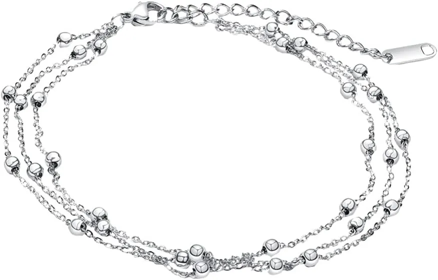 generic Foot Chain Bead Multilayers Titanium Steel Ankle Bracelet for Women Cute Summer Adjustable Anklets Beach Jewelry Gifts