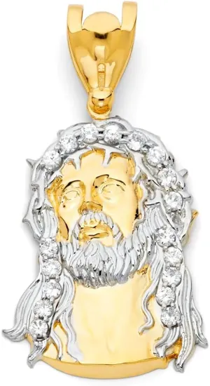 Genuine 14K Two-Tone Gold 1.96" Religious Jesus Head Pendant For Men or Women - Christian Jewelry, Religious Gifts