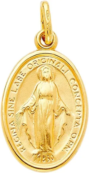 Genuine 14k Yellow Gold 0.70" Miraculous Medal Virgin Mary Pendant for Men or Women - Christian Jewelry, Religious Gifts