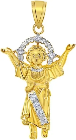 Genuine 14k Yellow Gold 0.98" Cubic Zirconia CZ Divine Infant Jesus Pendant For Men or Women - Christian Jewelry, Religious Gifts