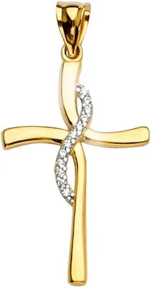 Genuine 14k Yellow Gold 1.22" Cubic Zirconia CZ Religious Cross Pendant for Men or Women - Christian Jewelry, Religious Gifts