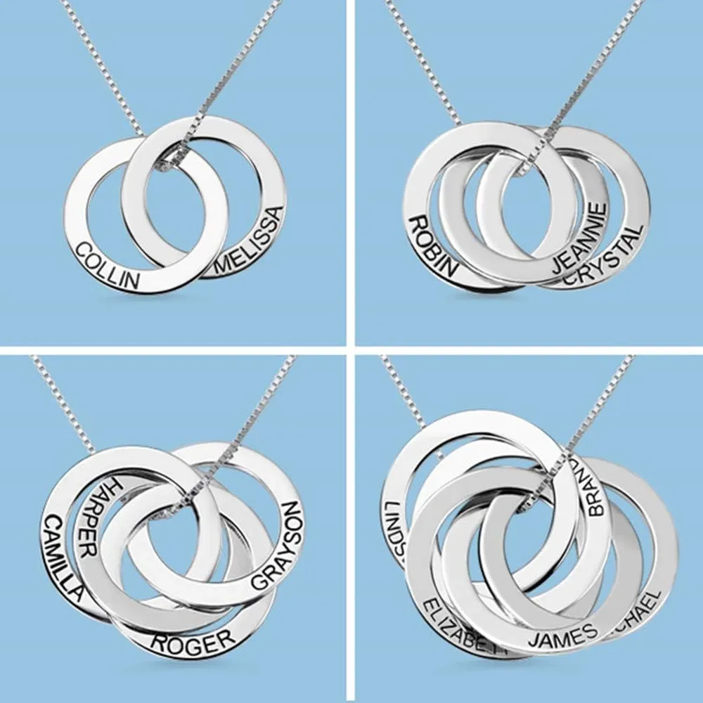Getname Necklace Personalized Custom Engraved Russian Ring Necklace Family Name Necklace Sterling Silver 925 Mother's Day Jewelry 2 Name & 3 Name & 4 Name & 5 Name
