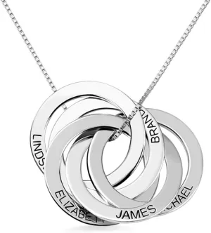 Getname Necklace Personalized Custom Engraved Russian Ring Necklace Family Name Necklace Sterling Silver 925 Mother's Day Jewelry 2 Name & 3 Name & 4 Name & 5 Name
