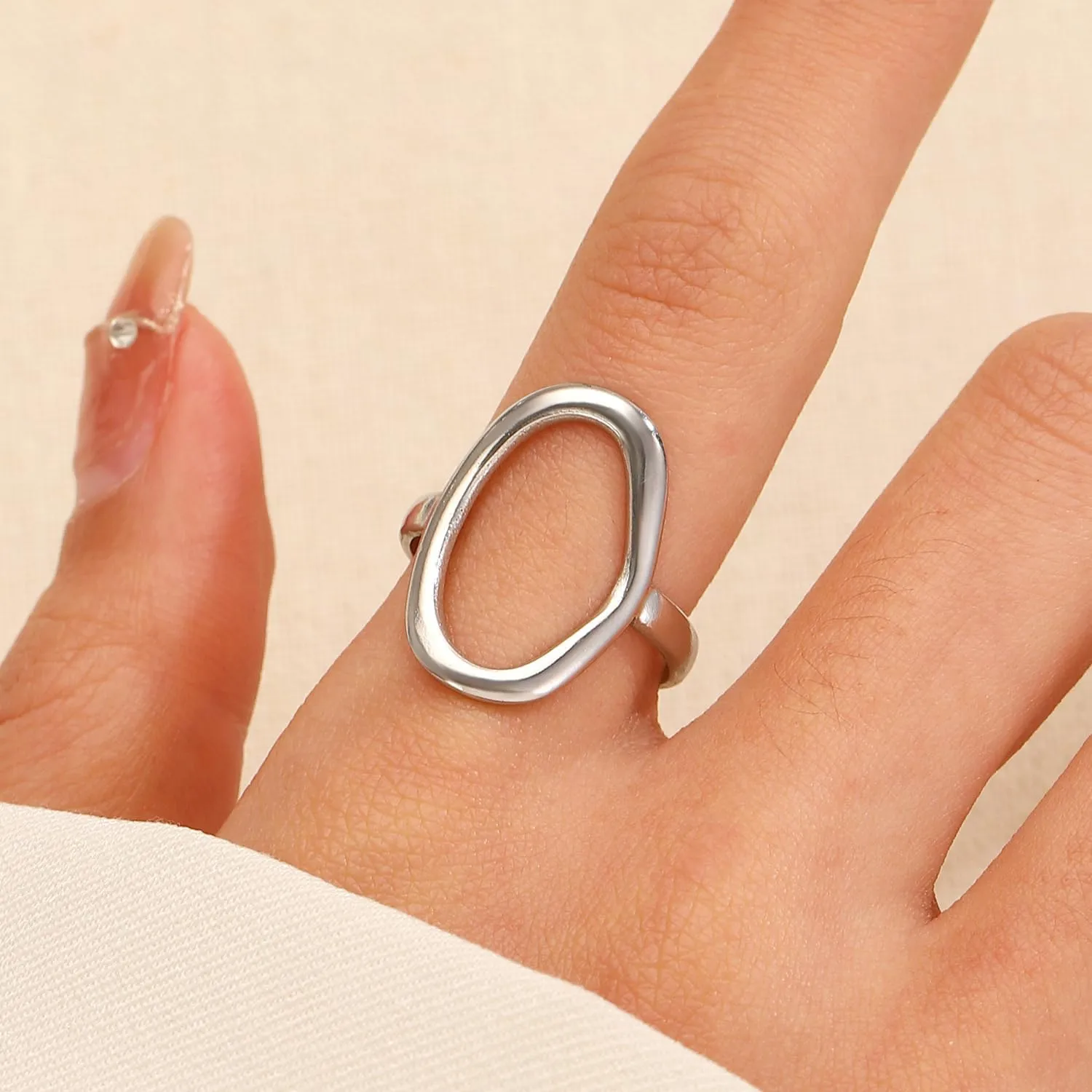 GIGB PBDK Chunky Gold Rings Oval Circle Ring for Women Trendy Chunky Round Open 14k Gold Silver Statement Ring Dainty Simple Minimalist Promise Rings