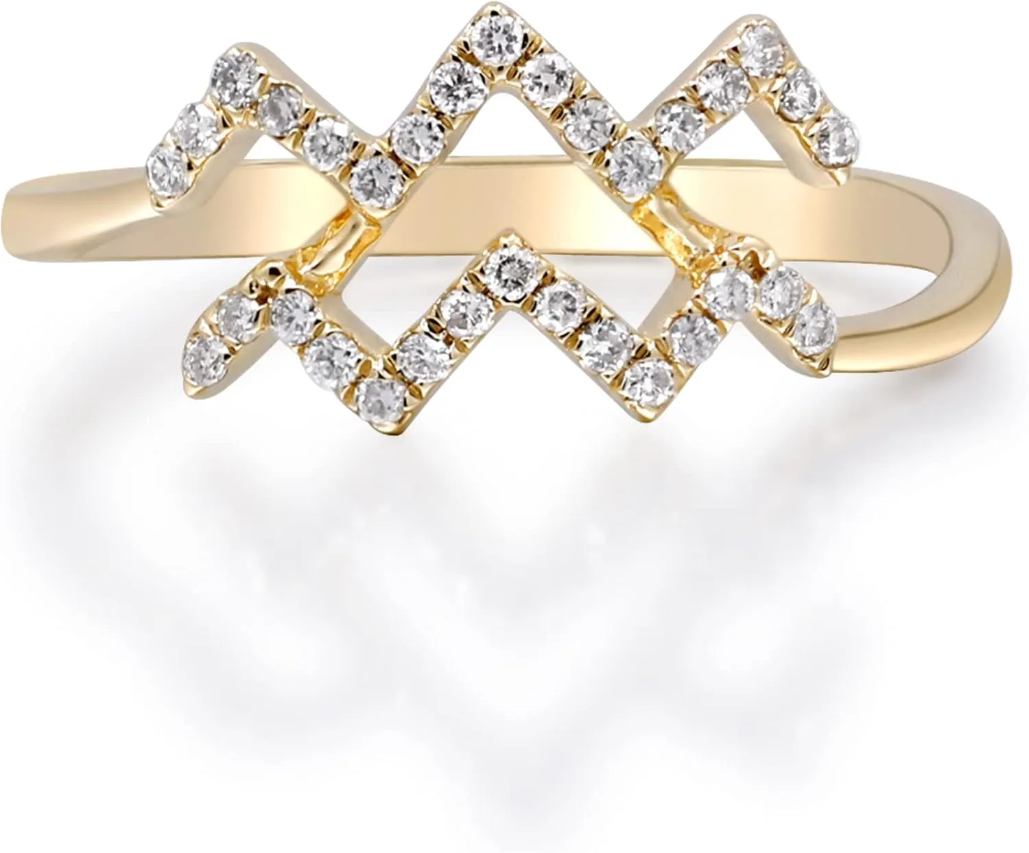 Gin & Grace Aquarius Sun Sign Zodiac 14K Yellow Gold Natural White Diamond Ring for women | Ethically, authentically & organically sourced (Round-cut) shaped Diamond hand-crafted jewelry for her | Diamond Ring for women