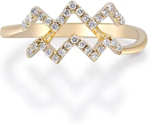 Gin & Grace Aquarius Sun Sign Zodiac 14K Yellow Gold Natural White Diamond Ring for women | Ethically, authentically & organically sourced (Round-cut) shaped Diamond hand-crafted jewelry for her | Diamond Ring for women
