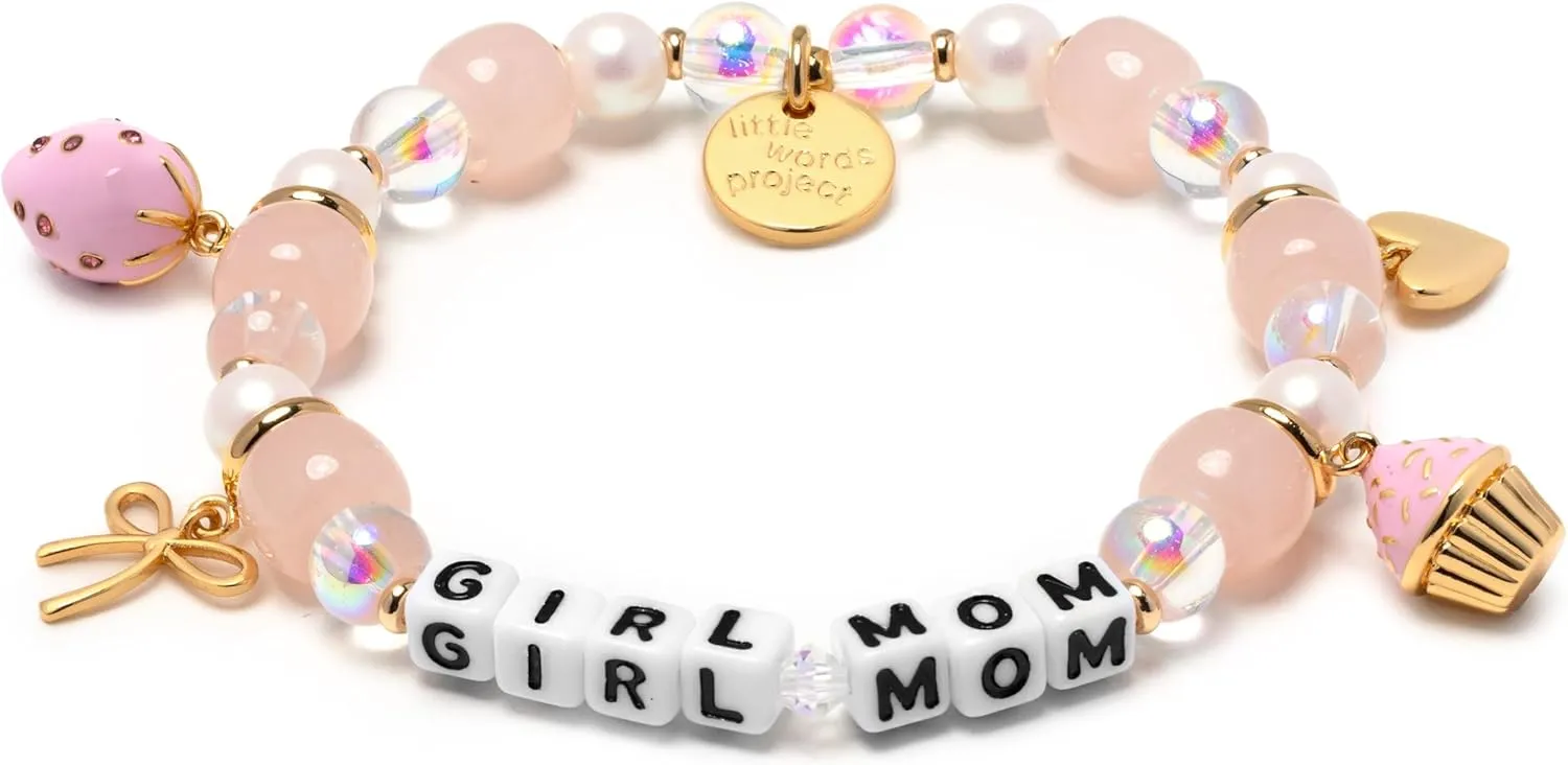 Girl Mom Charm Bracelet, The Original Word Bracelet, Made with Colorful Beads, Plated Brass Charms and Plated Brass Hardware, Handcrafted Design & Positive Message