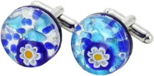 Glass Of Venice Murano Glass Venetian Classic Round Cufflinks - Aqua Blue