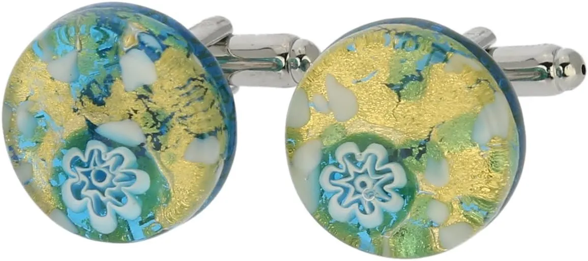 Glass Of Venice Murano Glass Venetian Classic Round Cufflinks - Aqua Gold