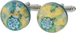 Glass Of Venice Murano Glass Venetian Classic Round Cufflinks - Aqua Gold