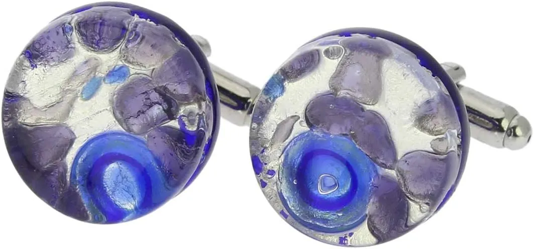 Glass Of Venice Murano Glass Venetian Classic Round Cufflinks - Periwinkle