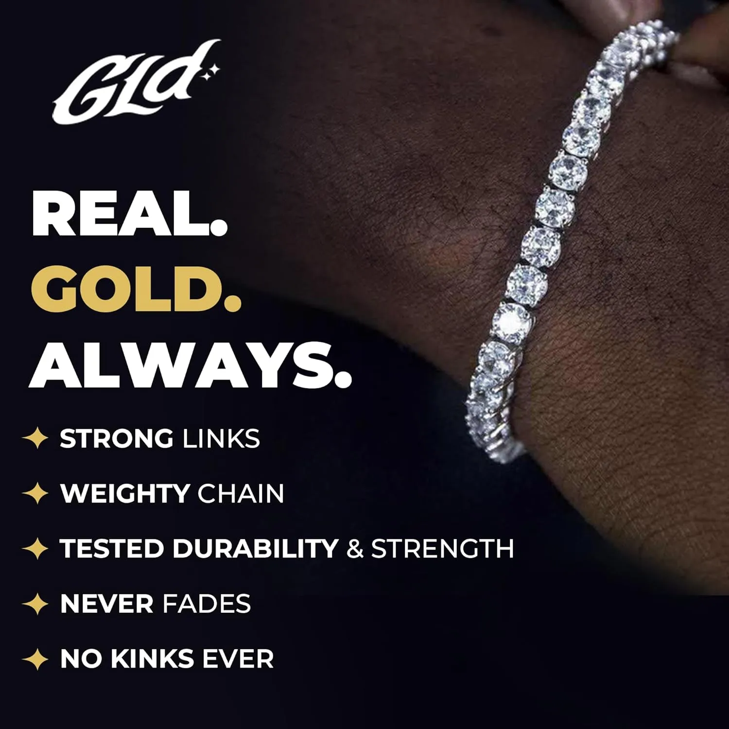 GLD Round Cut Tennis Bracelet - Iced Out Chain for Men and Women in Yellow, White and Rose Gold from 2MM-5MM, 6-9 - Available in Diamond, Canary and Pink Diamond Micro