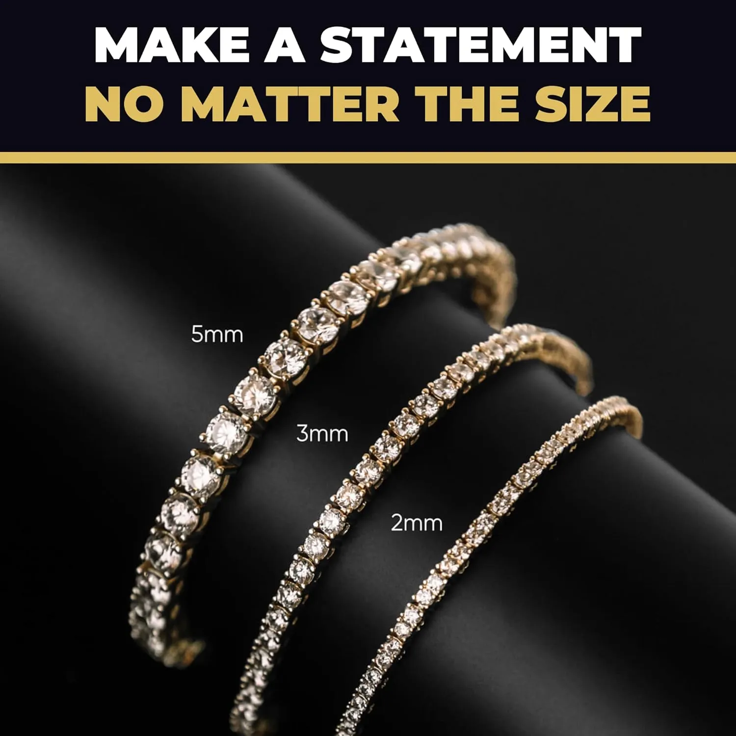 GLD Round Cut Tennis Bracelet - Iced Out Chain for Men and Women in Yellow, White and Rose Gold from 2MM-5MM, 6-9 - Available in Diamond, Canary and Pink Diamond Micro