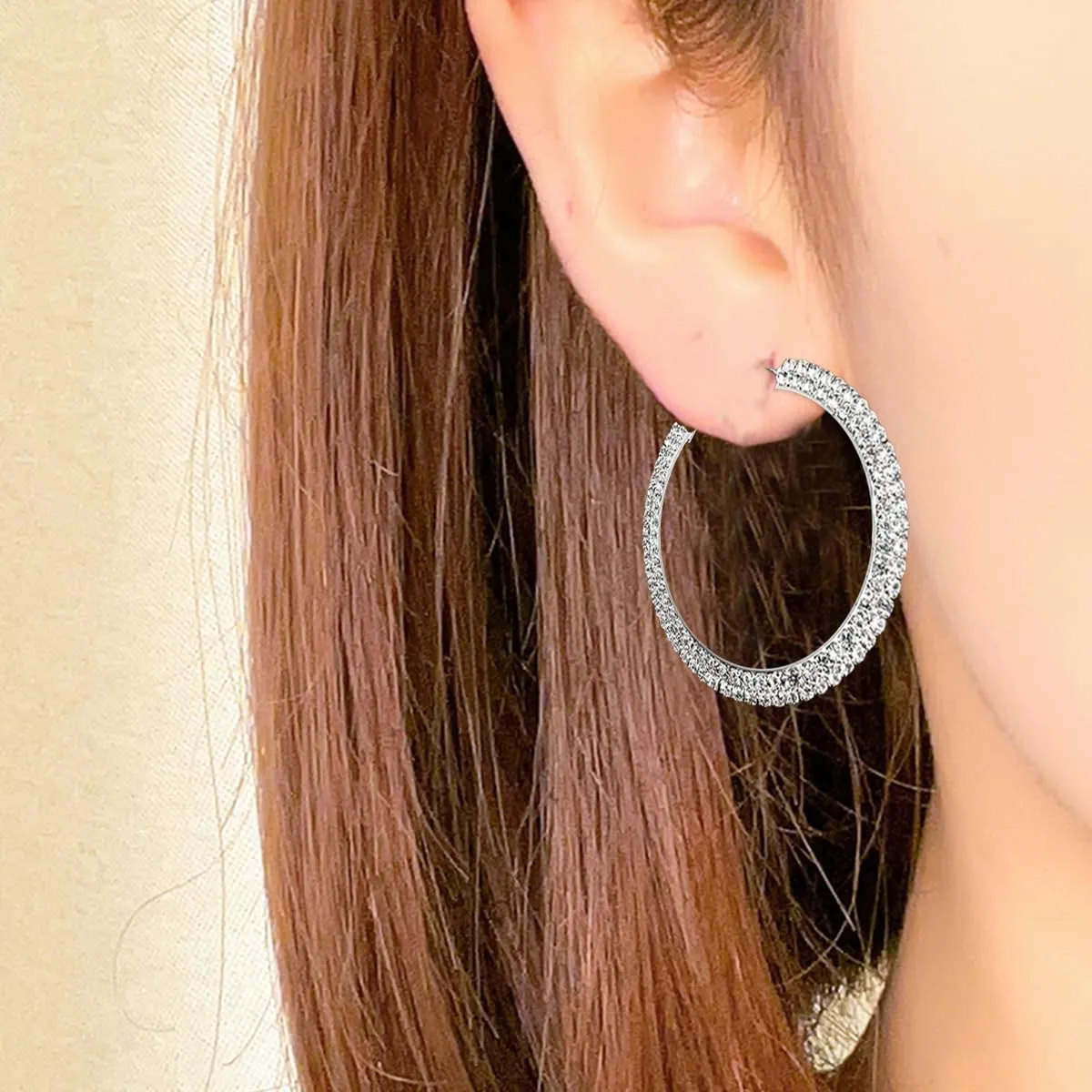 Glitter Sparkly Crystal Large Hoop Earrings,Trendy Exaggerated Coloful Rhinestone Huggie Earring for Women,Bling Cz Earring for Prom Party