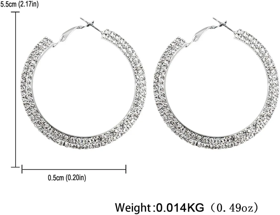 Glitter Sparkly Crystal Large Hoop Earrings,Trendy Exaggerated Coloful Rhinestone Huggie Earring for Women,Bling Cz Earring for Prom Party