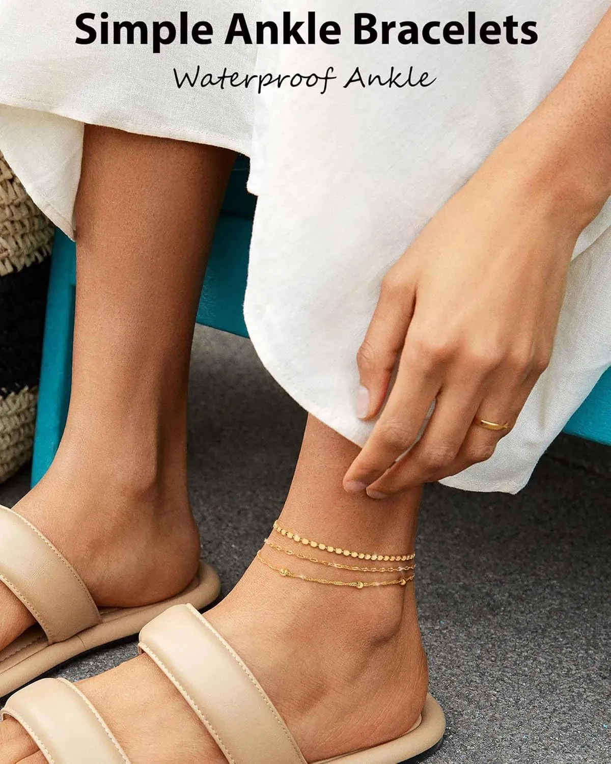 Gold Ankle Bracelets for Women 14K Gold Plated Anklets for Women Waterproof Non Tarnish Dainty Layered Heart Cuban Link Beaded Anklets Set Summer Beach Stuff Jewelry Gifts for Women Trendy
